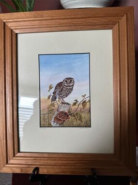 Framed Brown Owl Art Print in Natural Wood Frame by John Dolton